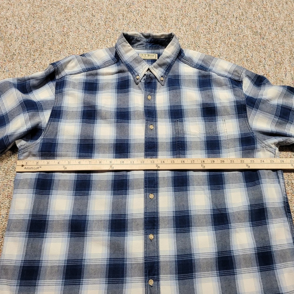 LL Bean Shirt Mens Large Blue Shadow Plaid Flannel Button Down Long Sleeve VTG - Picture 13 of 16